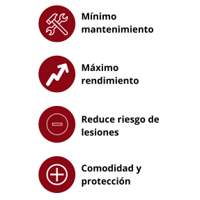 mínimo mantenimiento, máximo rendimiento, reduce el riesgo de lesiones, comodidad y protección